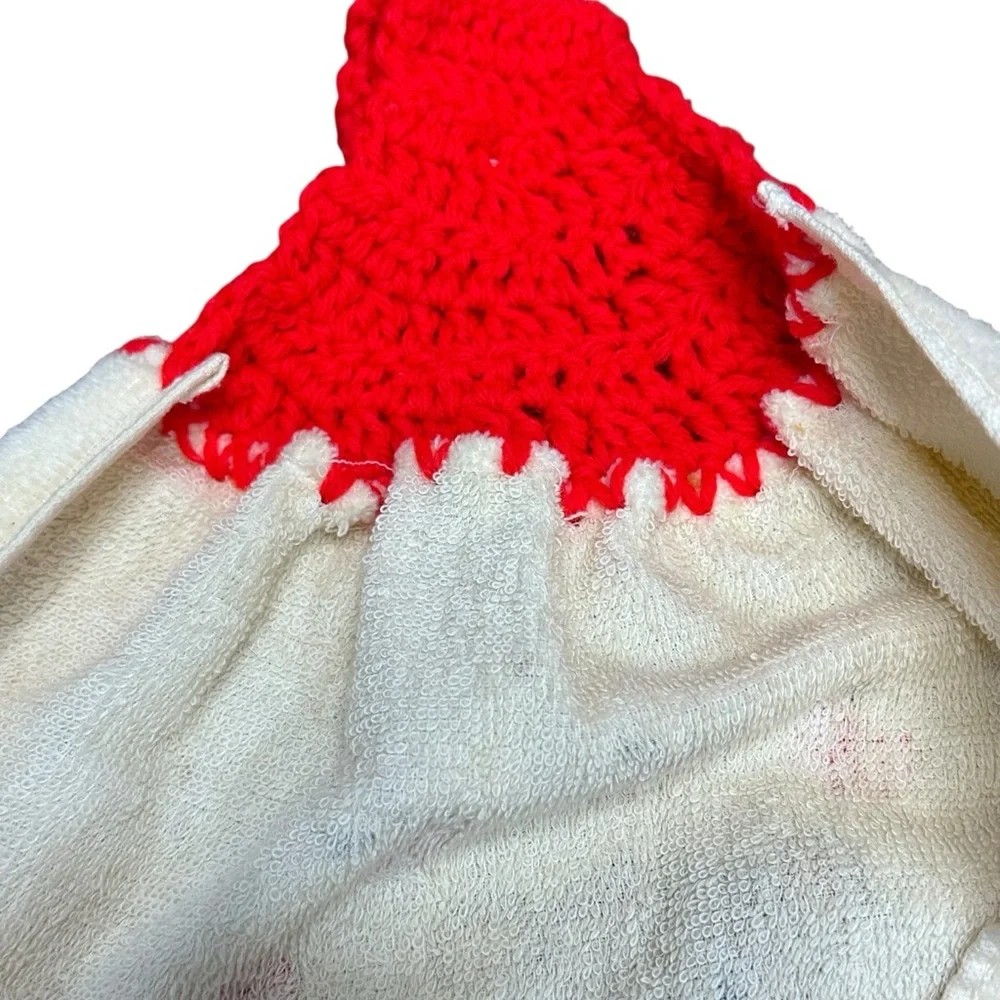 Vintage‎ Handmade Crochet Kitchen Towel Teddy Bear Apples Red White 90’s vibe